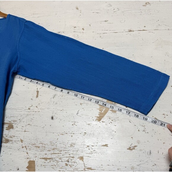 FLAX Tunic Blouse Top Large Linen Cotton Button Up Lagenlook Bright Blue Coastal - Picture 9 of 11